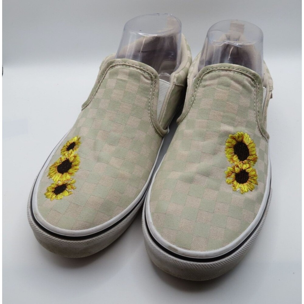 Vans Girls Missy Slip On Checkered Sunflower Loafers Skate Whimsical Grunge Sz 6